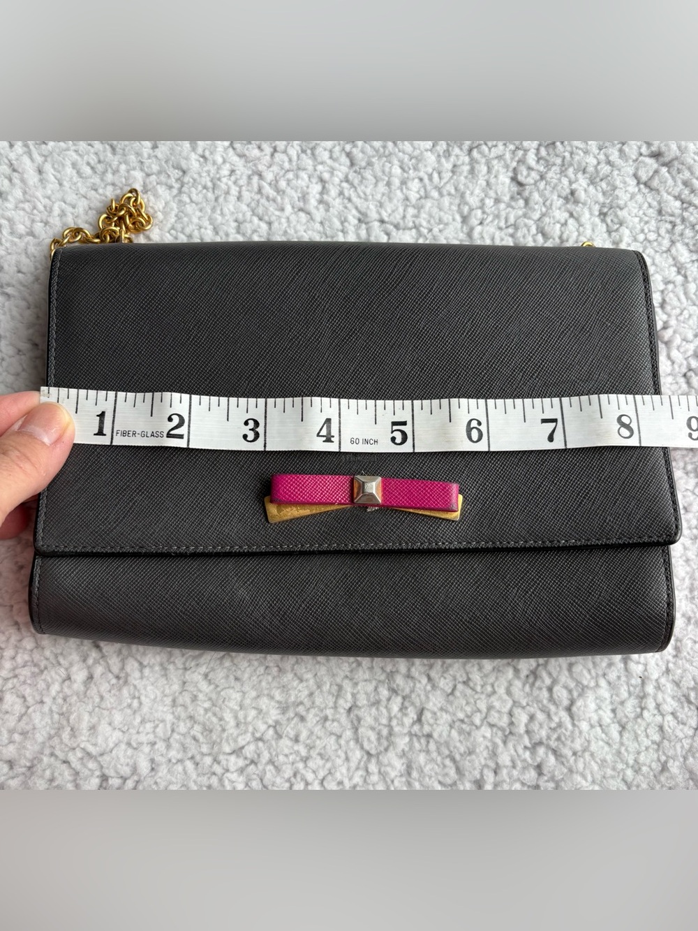 MCM Mina Crossbody/wallet on chain in black/dark gray Saffiano leather BowAccent - Picture 14 of 16